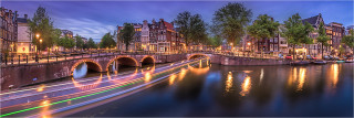  Panoramabild Amsterdam Lichtspuren in der Keizersgracht
