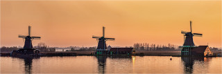  Panoramafoto Holland Windmühlen im Sonnenaufgang
