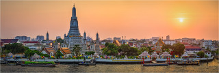  Panoramafoto Sonnenuntergang Chao Phraya Fluss Bangkok