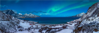  Panoramabild Polarlicht Troms Norwegen Grøtfjord