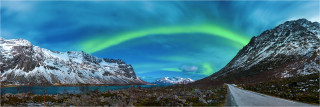  Panoramabild Polarlicht Grøtfjord Troms Norwegen