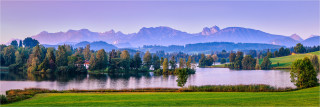  Panoramafoto Morgens am Schwaltenweiher Allgäu