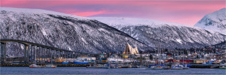 Panoramafoto Tromsø Hafen mit Eismeerkathedrale