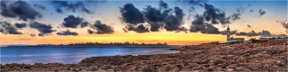  Panoramabild Sonnenuntergang über Ses Salinas Mallorca