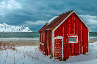  Wanddeko Fischerhütte Norwegen Lofoten