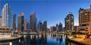  Panoramabild Sonnenaufgang in der Marina Dubai
