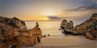  Panoramabild Sonnenuntergang am Strand Algarve Portugal