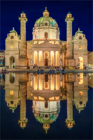  Wandbild Spiegelung der  Karlskirche in Wien