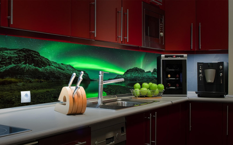 LED Glas Küchenrückwand Aurora Borealis